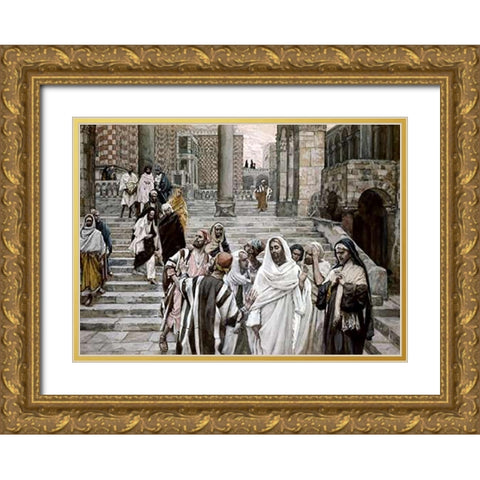 Disciples Admire The Buildings of The Temple Gold Ornate Wood Framed Art Print with Double Matting by Tissot, James