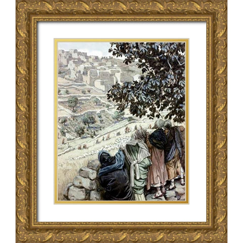Disciples Pluck Corn On The Sabbath Gold Ornate Wood Framed Art Print with Double Matting by Tissot, James