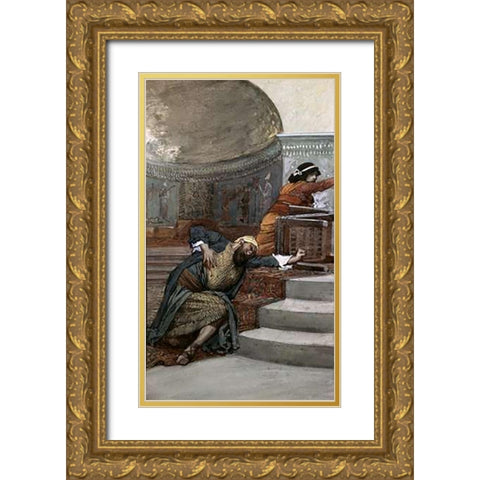 Eglon Slain By Ehud Gold Ornate Wood Framed Art Print with Double Matting by Tissot, James