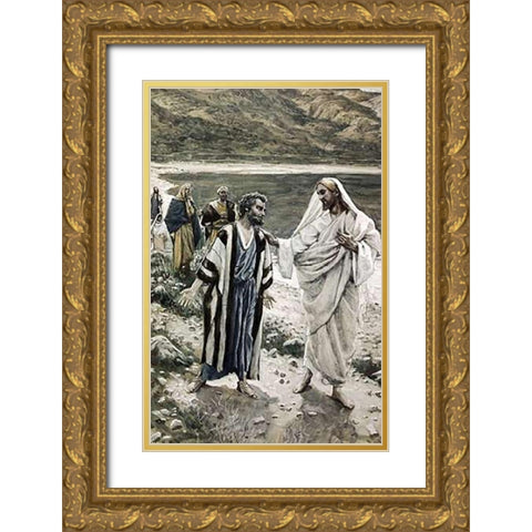 Feed My Lambs Gold Ornate Wood Framed Art Print with Double Matting by Tissot, James