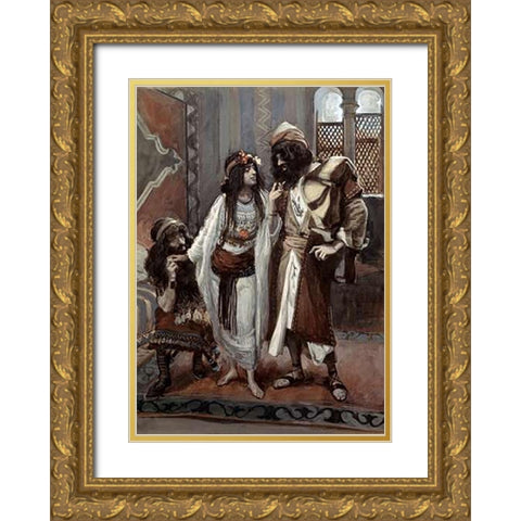Harlot of Jericho and The Two Spies Gold Ornate Wood Framed Art Print with Double Matting by Tissot, James
