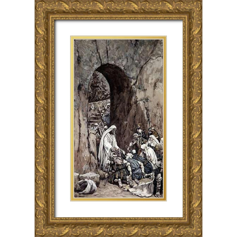 He Laid His Hands Upon the Sick Gold Ornate Wood Framed Art Print with Double Matting by Tissot, James