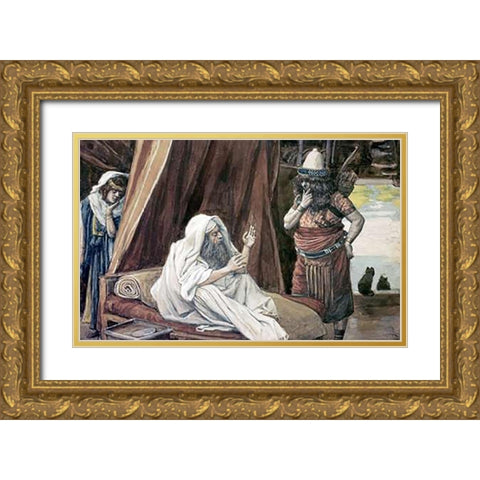 Isaac Sends Esau To Hunt Gold Ornate Wood Framed Art Print with Double Matting by Tissot, James