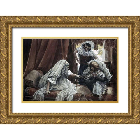 Jacob Deceives Isaac Gold Ornate Wood Framed Art Print with Double Matting by Tissot, James
