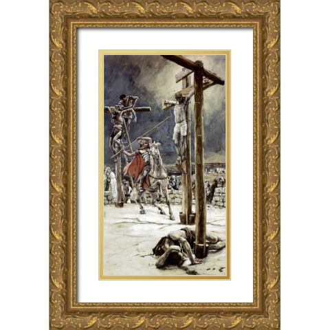 One of The Soldiers With a Spear Pierces His Side Gold Ornate Wood Framed Art Print with Double Matting by Tissot, James Jacques
