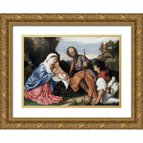 Holy Family Gold Ornate Wood Framed Art Print with Double Matting by Titian