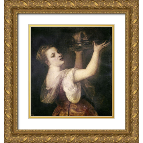 Salome With The Head of John The Baptist Gold Ornate Wood Framed Art Print with Double Matting by Titian