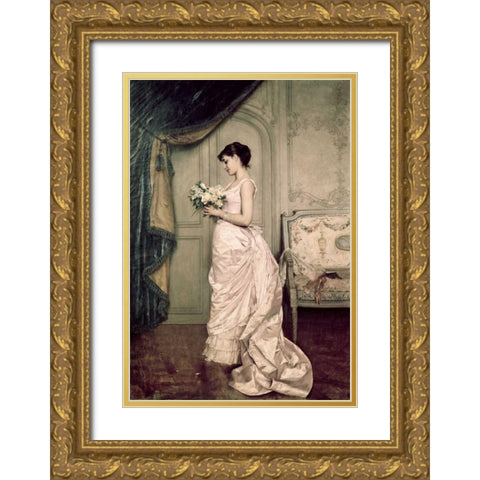 You Are My Valentine, Love Letter With Roses Gold Ornate Wood Framed Art Print with Double Matting by Toulmouche, Auguste