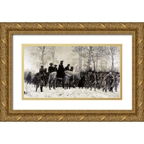 Washington Reviewing His Troops at Valley Forge, 1883 Gold Ornate Wood Framed Art Print with Double Matting by Trego, William T.