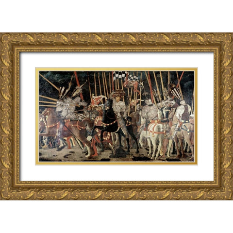 Battle of San Romano: The Counter Attack of Michelotto Da Contignola Gold Ornate Wood Framed Art Print with Double Matting by Uccello, Paolo