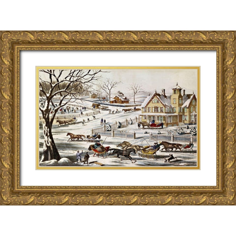A Home In The Country Gold Ornate Wood Framed Art Print with Double Matting by Unknown