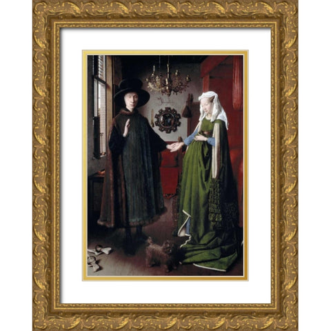 Arnolfini Portrait Gold Ornate Wood Framed Art Print with Double Matting by Van Eyck, Jan