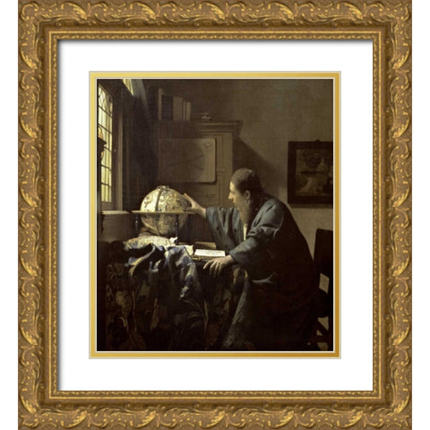The Astronomer Gold Ornate Wood Framed Art Print with Double Matting by Vermeer, Johannes