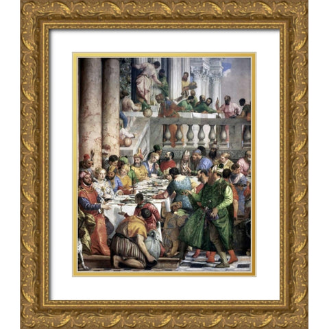 Marriage at Cana - Detail Gold Ornate Wood Framed Art Print with Double Matting by Veronese, Paolo