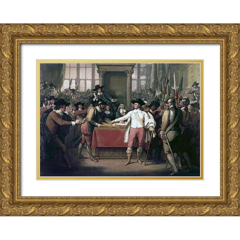 Cromwell Dissolving The Long Parliament Gold Ornate Wood Framed Art Print with Double Matting by West, Benjamin