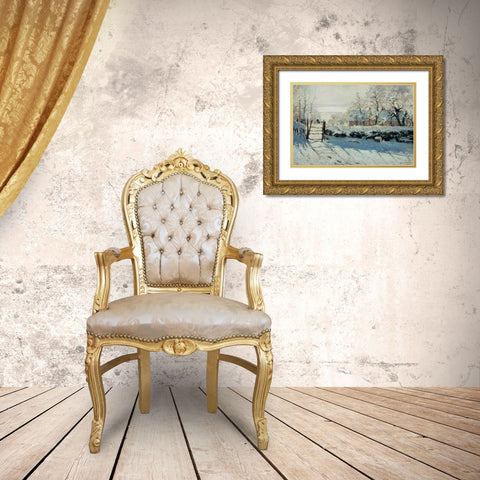 The Magpie Gold Ornate Wood Framed Art Print with Double Matting by Monet, Claude