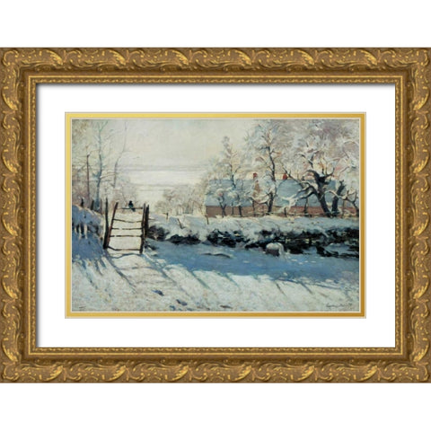 The Magpie Gold Ornate Wood Framed Art Print with Double Matting by Monet, Claude