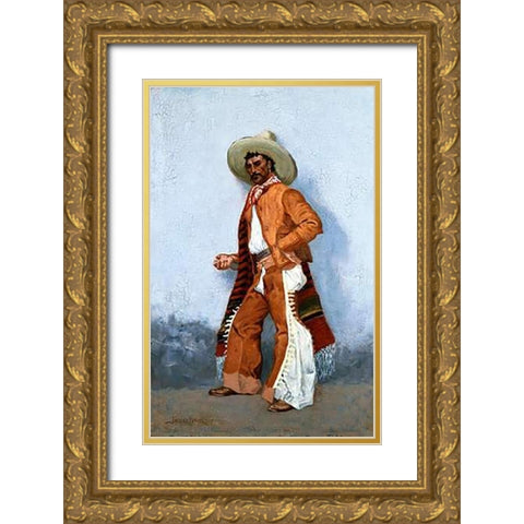 A Vaquero Gold Ornate Wood Framed Art Print with Double Matting by Remington, Frederic