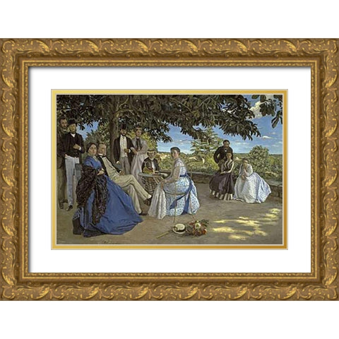 Family Reunion Gold Ornate Wood Framed Art Print with Double Matting by Bazille, Frederic