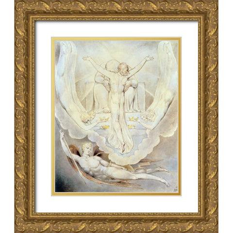 Christ Offers to Redeem Man Gold Ornate Wood Framed Art Print with Double Matting by Blake, William