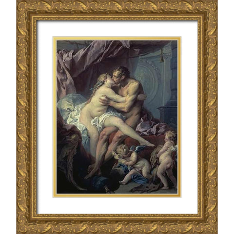 Hercules and Omphale Gold Ornate Wood Framed Art Print with Double Matting by Boucher, Francois