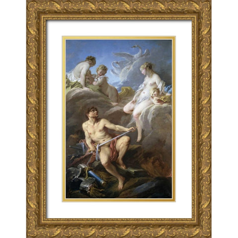 Venus Requesting Arms for Aeneas From Vulcan Gold Ornate Wood Framed Art Print with Double Matting by Boucher, Francois