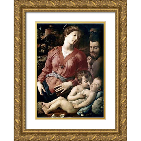 The Family Gold Ornate Wood Framed Art Print with Double Matting by Bronzino, Agnolo