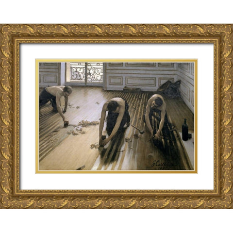 The Floor Scrapers Gold Ornate Wood Framed Art Print with Double Matting by Caillebotte, Gustave