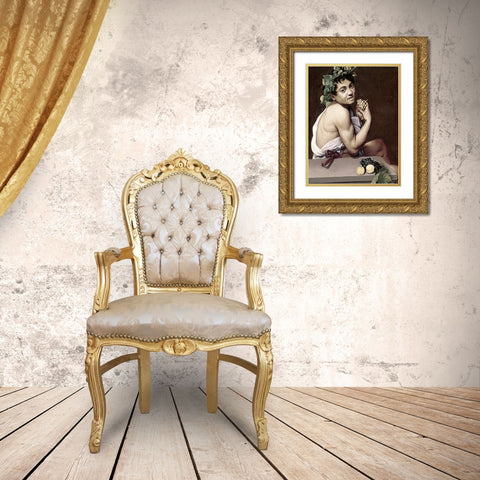 Sick Bacchus Gold Ornate Wood Framed Art Print with Double Matting by Caravaggio