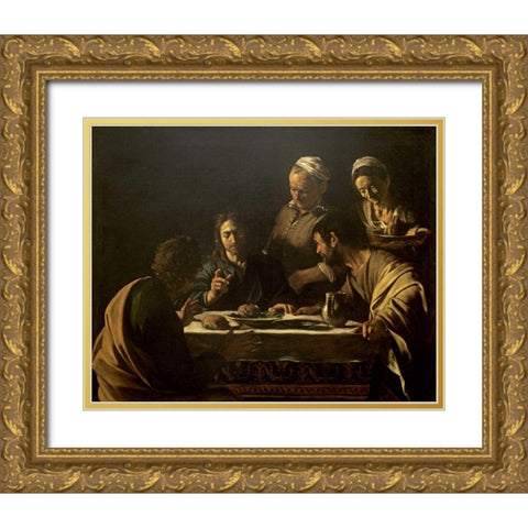 Supper at Emmaus Gold Ornate Wood Framed Art Print with Double Matting by Caravaggio