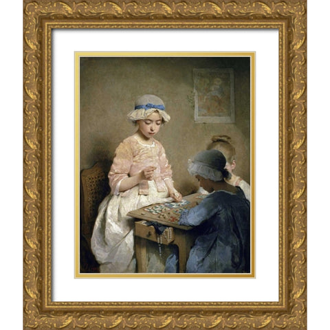 A Game of Chance Gold Ornate Wood Framed Art Print with Double Matting by Chaplin, Charles