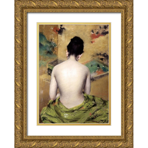 Back of Nude Gold Ornate Wood Framed Art Print with Double Matting by Chase, William Merritt