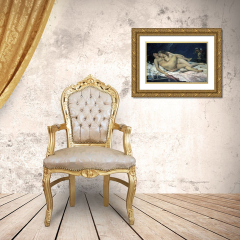 Sleep Gold Ornate Wood Framed Art Print with Double Matting by Courbet, Gustave