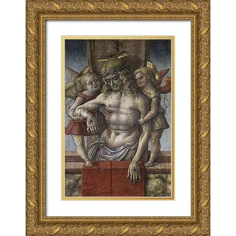 Lamentation Over The Dead Museumist with Two Angles Gold Ornate Wood Framed Art Print with Double Matting by Crivelli, Carlo