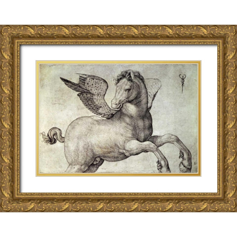 Pegasus Gold Ornate Wood Framed Art Print with Double Matting by De Barbari, Jacopo