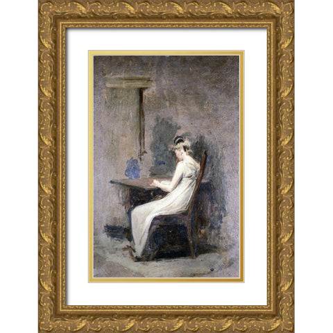 Woman Reading Gold Ornate Wood Framed Art Print with Double Matting by Eakins, Thomas