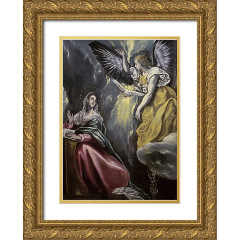 The Annunciation Gold Ornate Wood Framed Art Print with Double Matting by El Greco