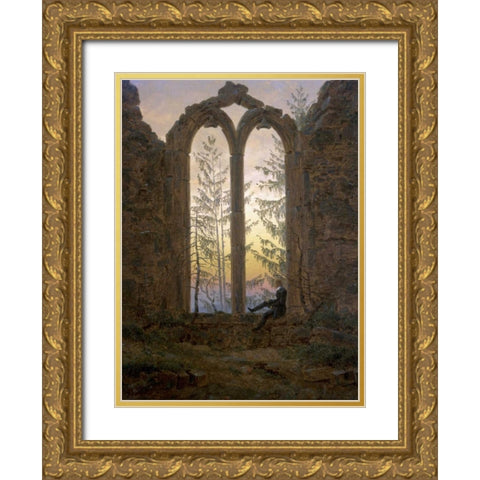 A Dreamer Gold Ornate Wood Framed Art Print with Double Matting by Friedrich, Caspar David