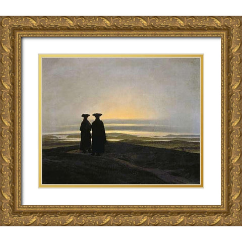 Sunset (Brothers) Gold Ornate Wood Framed Art Print with Double Matting by Friedrich, Caspar David