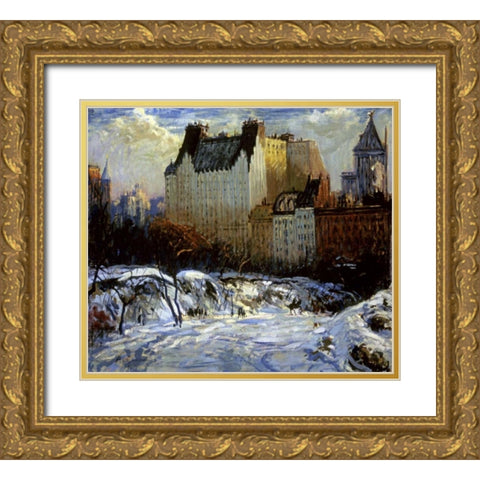 A View of the Plaza from Central Park Gold Ornate Wood Framed Art Print with Double Matting by Goodwin, Arthur Clifton