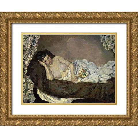 Reclining Nude Gold Ornate Wood Framed Art Print with Double Matting by Guillaumin, Armand
