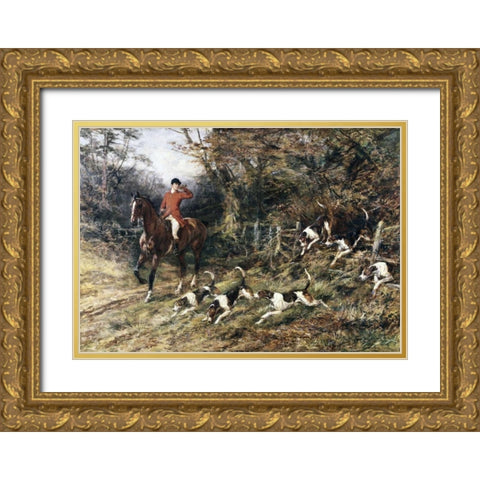 Calling Hounds Out of Cover Gold Ornate Wood Framed Art Print with Double Matting by Hardy, Heywood
