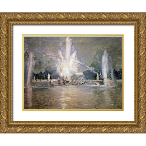 Great Waters in the Fountain Gold Ornate Wood Framed Art Print with Double Matting by Helleu, Paul Cesar