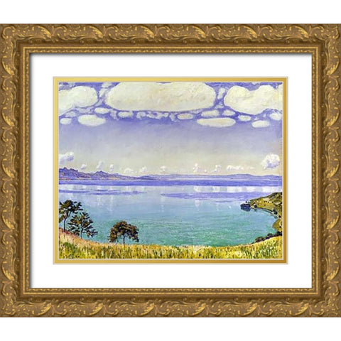 Leman Lake seen from Chexbre Gold Ornate Wood Framed Art Print with Double Matting by Hodler, Ferdinand