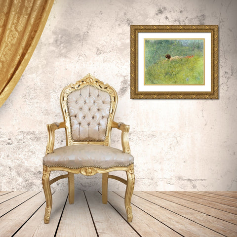 On The Grass Gold Ornate Wood Framed Art Print with Double Matting by Larsson, Carl