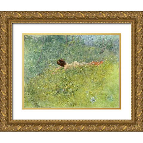 On The Grass Gold Ornate Wood Framed Art Print with Double Matting by Larsson, Carl