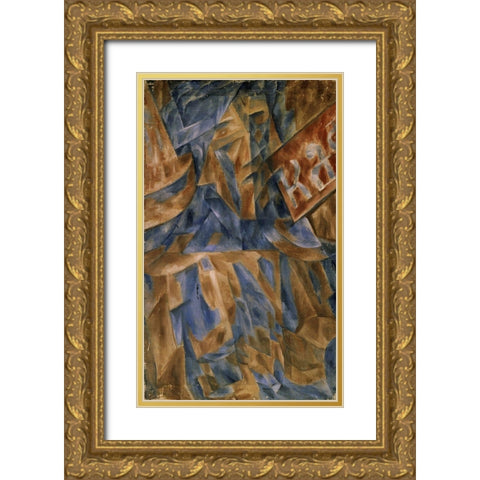 Lady in a Cafe Gold Ornate Wood Framed Art Print with Double Matting by Le Dantyu, M.