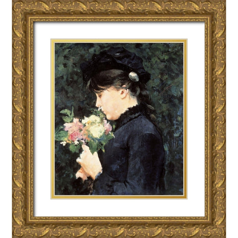 Portrait of Eleonora Tommasi C. Gold Ornate Wood Framed Art Print with Double Matting by Lega, Silvestro
