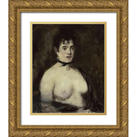 La brune aux seins nus, 1872 Gold Ornate Wood Framed Art Print with Double Matting by Manet, Edouard
