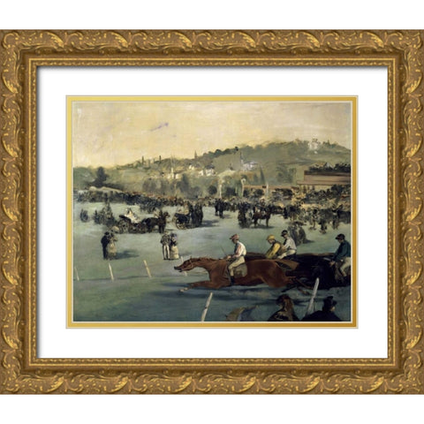 Horse Track Gold Ornate Wood Framed Art Print with Double Matting by Manet, Edouard